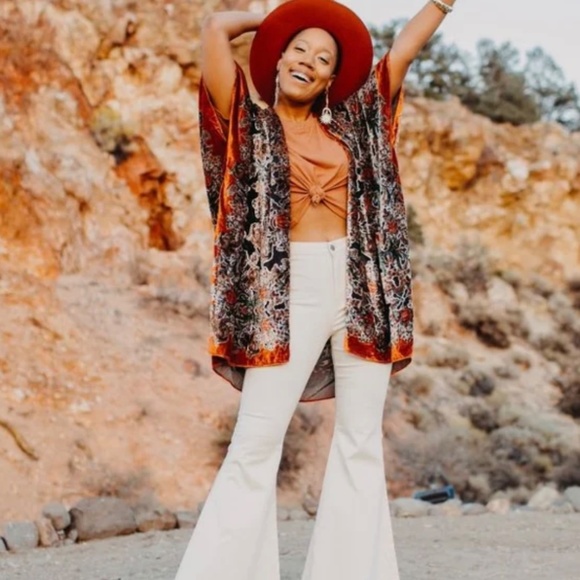 World Market | Vintage Vibes Burnout Floral Velvet Open Front Caftan Kimono - Picture 1 of 16